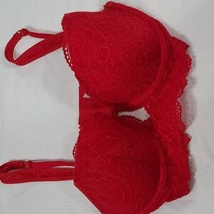 Aerie Womens Juniors Red Lace Bra Underwire Adjustable Straps Sz 32D EUC